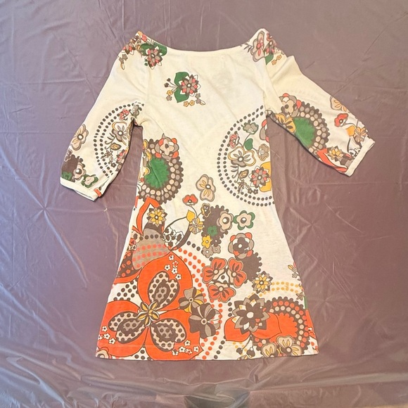 Zara Y2K Vintage Cream/Orange 3/4 Sleeve Floral Mini Dress Size Small - Picture 3 of 7